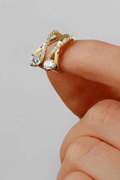 SILVANO 925 Ayar Gümüş Gold Tektaş Örgü Model Küpe