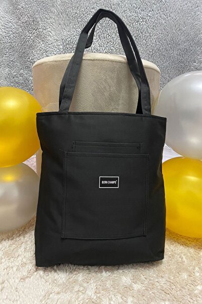 HCAatolye Fermuarlı Yumaşak Bez Omuz Çanta Ön Cepli Yumuşak Bez Geniş Kol & Omuz