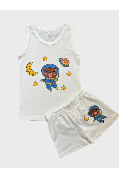 elmas kids White Astronaut Patterned Cotton Boys' Athlete Boxer Set