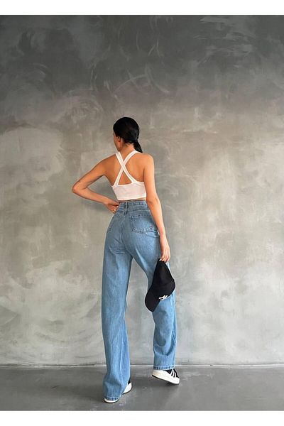 Sezka Life Blugi albaștri cu talie înaltă - Blugi din denim cu picioare largi