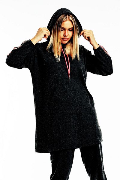 CNG MODA Oversize Model Black Pink Highlighter Hijab Tracksuit Set
