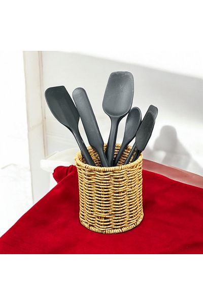 YzHome 11cm Wide Wicker Rattan Cutlery Kitchen Organizer - Countertop