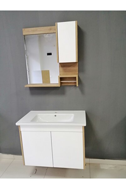 ERVA 80 Cm Banyo Dolabı Mdf Alt Ve Üst Modül Seramik Lavabo