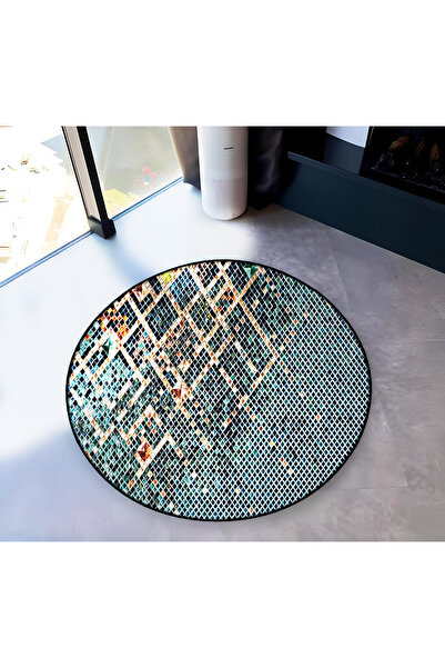 Rugs Modern Halı سجادة زخرفية عتيقة منسوجة مستديرة بنمط هندسي من بلو تونز 6192
