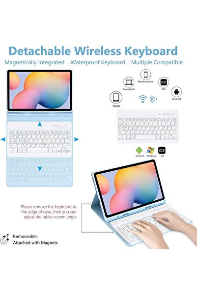 Fogy Samsung Galaxy Tab S6 Lite 10.4 SM-P610/P615 için Çıkarılabilir Bluetooth Klavyeli Klavye Kılıfı