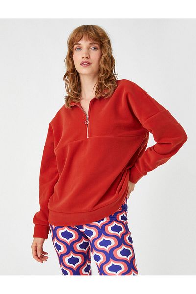 Koton Polar Sweatshirt Zippered Stand Collar