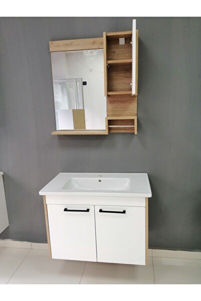 ERVA 80 Cm Banyo Dolabı Mdf Alt Ve Üst Modül Seramik Lavabo