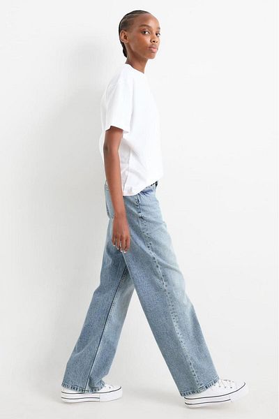 Sezka Life Pantaloni din denim albastru gheață cu talie înaltă - 100% bumbac