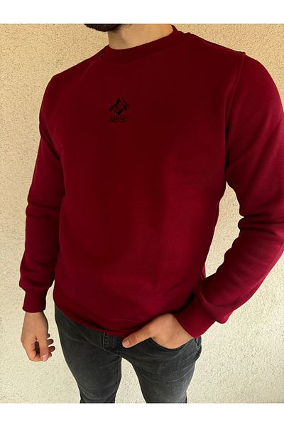 Mesh Men's Premium Sweatshirt - Crew Neck, Mountain Embroidery, Soft Winter