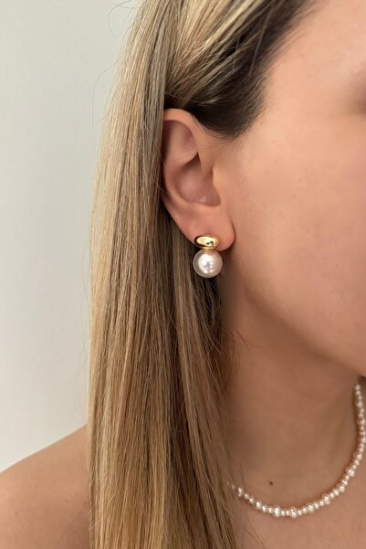 Lavian Accessories Hailey Serisi İnci Detaylı Gold Küpe