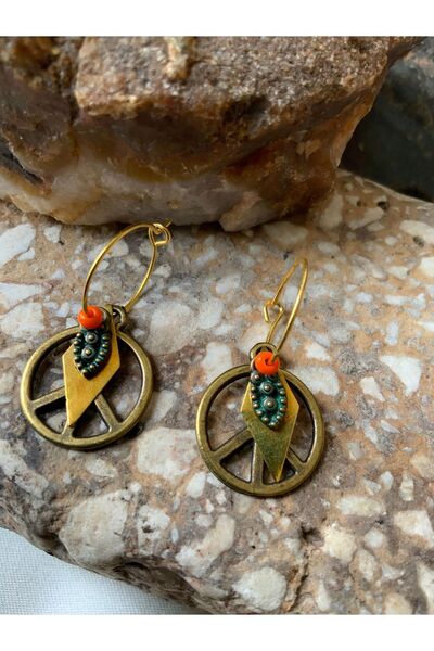 azra takı tasarım أقراط متدلية برمز السلام هيبي سينامون للنساء