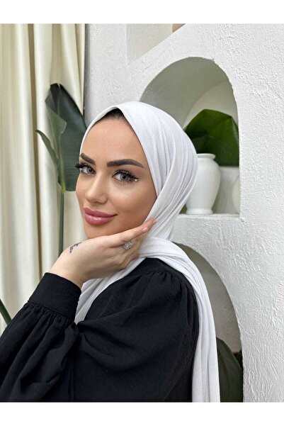 Lidya Şal Λευκό βαμβακερό χτενισμένο σάλι από βισκόζη