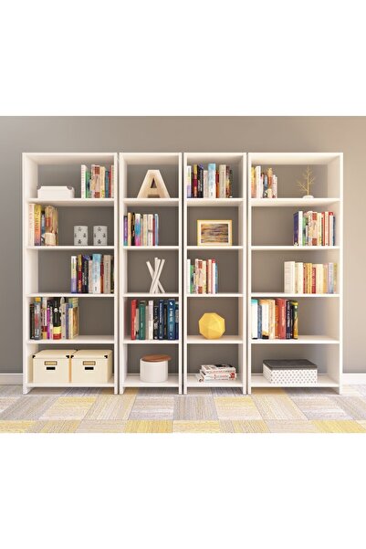Nur Mobilya Ayaz 4'lü Kitaplık Beyaz