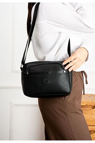 Sanmorris Kadın 4 Bölmeli Suni Deri Ayarlanabilir Çapraz Askılı Siyah Renkli ...