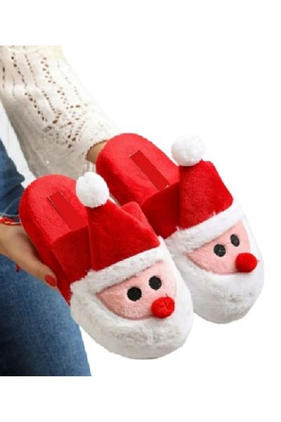 bykujo Santa Claus Themed Plush Women's Slippers - Gift and Guest Style