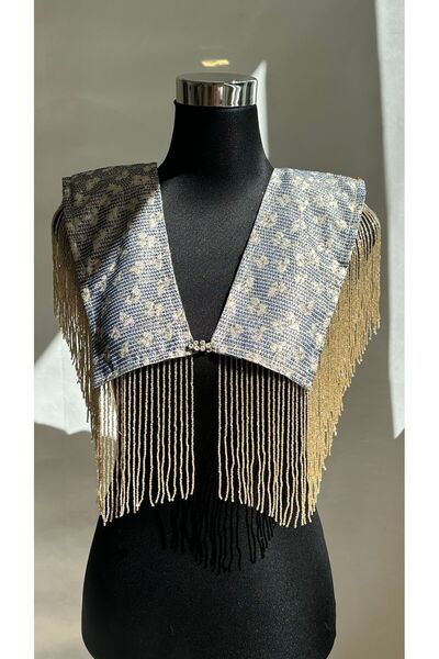 LALE El Işlemesi Elbise Dekorasyonu Için Omuzda Püskül Detaylı Şık Yaka