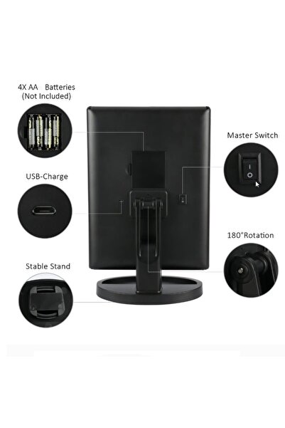 Jetcom 24 Led Işıklı Masa Üstü Profesyonel Makyaj aynası Katlanabilir 1X-2X-3X+10X HD Zoomlu Siyah