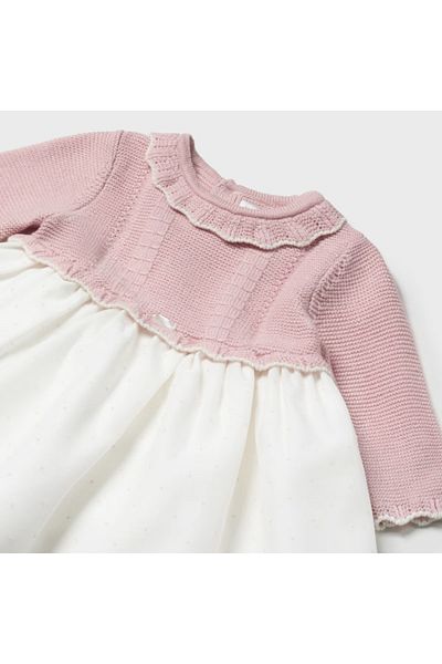 MAYORAL Openwork Knitwear Baby Girl Dress - Tulle Celebration, Powder Color L25K2883