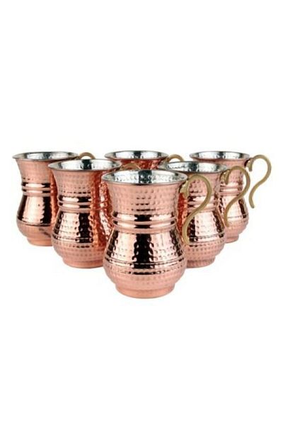 ZÜCEVİM Set of 6 Hand Tattooed Nostalgic Copper Ayran Cups Set of 6 Hand Tattooed Copper Cups