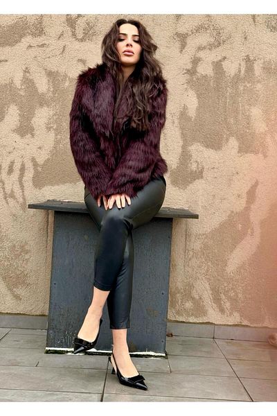 Kısmetin Butiği Women's New Seasome Design Burgundy Color Fur Coat Coat Make up the Difference Green Season