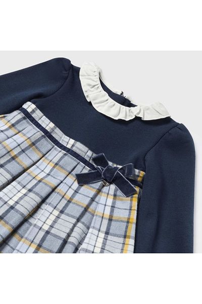MAYORAL Navy Blue Gray Plaid Patterned Baby Girl Dress - Baby Collar L25K2910