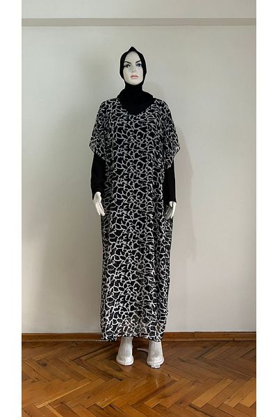 GİZGİYİM Plus Size Chiffon Kaftan - Colorful Patterned Pareo