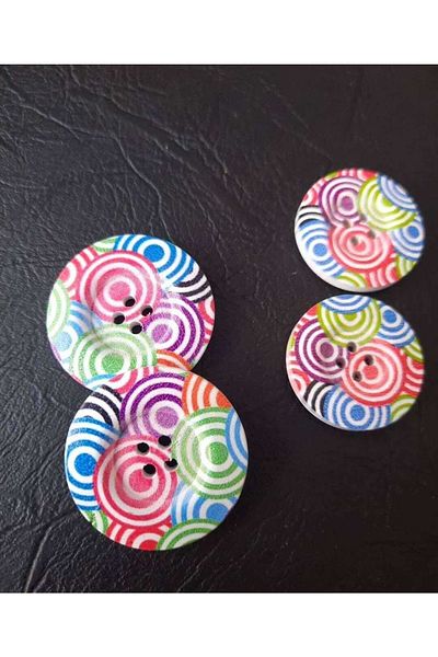 İMREN AKSESUAR Wooden Button 3 Cm Multicolor Printed 1 Pack 5 Pieces