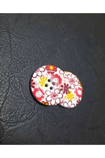 İMREN AKSESUAR Wooden Button 2.5 Cm Colorful Flower Printed 1 Pack 5 Pieces