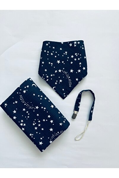 runbaby مجموعة Run Baby Baby من الموسلين باللون الأزرق الداكن - 100% قطن، حزام 75 × 75 سم (وشاح اللهاية)