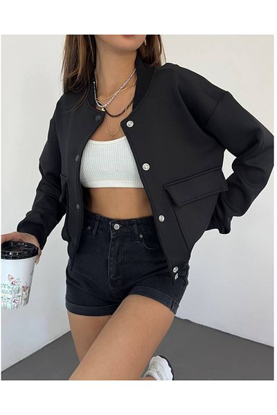 DEQ FASHION Jachetă bomber cu buzunar dublu din țesătură pentru scufundări