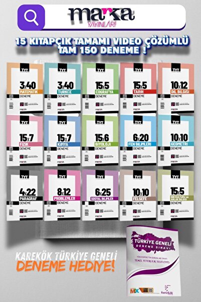 Marka Yayınları 2026 Tyt Tum Dersler Ve Branş Denemeleri Video Çözümlü 15 Kit...