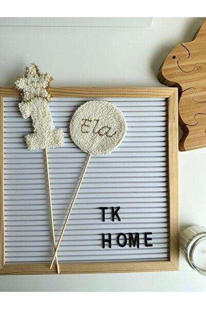 TKhome Punch 2'li İsim ve Yıldızlı Rakam Pasta Süsü Pasta Dekoru - Doğum Günü Süsü