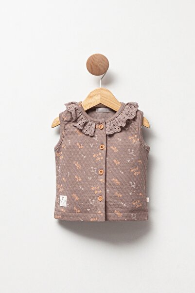 Cassiope Patterned Embroidery Vest for Baby Girl - Buttoned Front Design