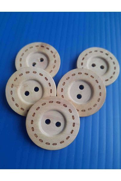 İMREN AKSESUAR Laser Striped Natural Wooden Wood Button 3 Cm 1 Pack 5 Pieces