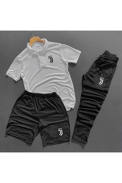 ByFourMan White Polo Neck Shorts Sweatpants Set of 3
