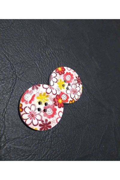 İMREN AKSESUAR Wooden Button 2.5 Cm Colorful Flower Printed 1 Pack 5 Pieces
