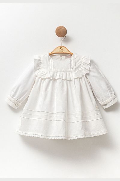 Cassiope Patterned and Ruffled Balloon Sleeve Baby Girl Dress for Special Occasions