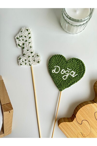 TKhome Punch Bohem Rakam ve Kalp İsimli İşlemeli Pasta Süsü Pasta Dekoru - Do...