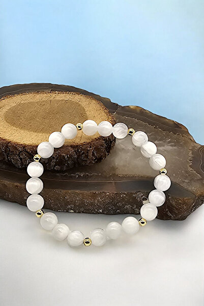 NBS Beautiful Naturel Stones Selenit ( Negatif enerjileri uzaklaştırma  ) Doğal Taş Bileklik 8 mm