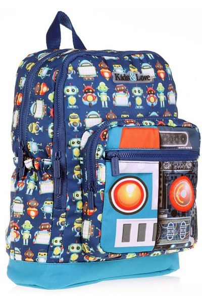 KAUKKO Rucsac pentru școală elementară robot albastru pentru băiat Kids&love - cu patru compartimente