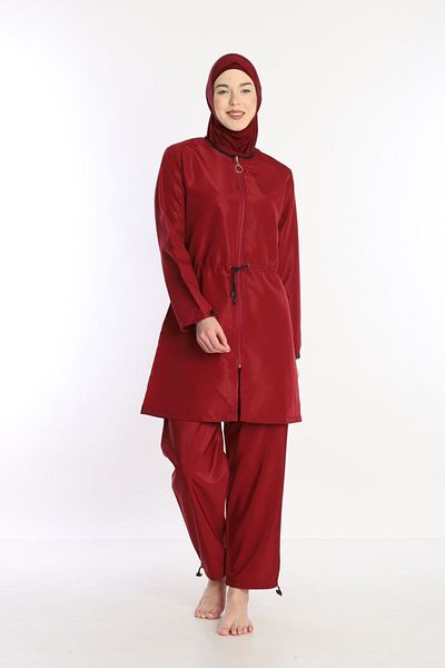 Sonne's Plum 4 Pieces - Water Repellent Fast Drying Zippered Hijab Swimsuit