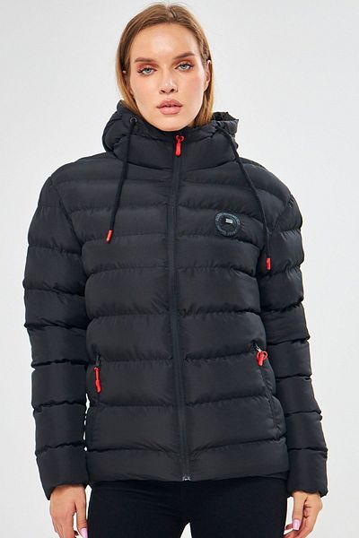 Caghla Women's Black Water and Windproof Hooded Winter Puffer Coat