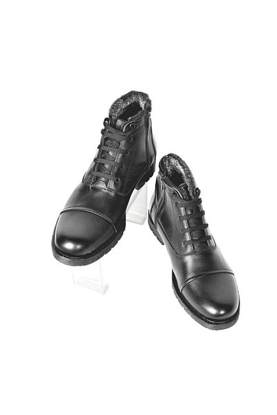 Black Vein Ανδρικές casual μπότες από γνήσιο δέρμα μαύρο - με γούνα και φερμουάρ