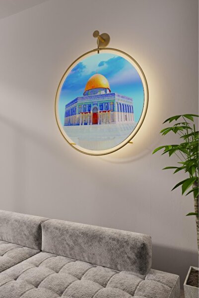 Wallover Design Mescid-i Aksa  Camlı Metal Tablo - Kablosuz ( Pilli Led )