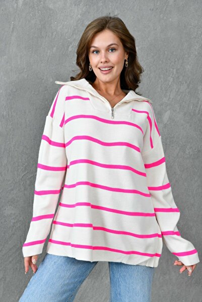 Secret Passion Lingerie Široki kroj Prugasto pleteni ženski džemper - dugi ru...