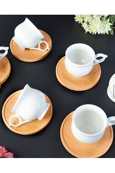 Paçi 6-Piece Bamboo Saucer Coffee Cup Set
