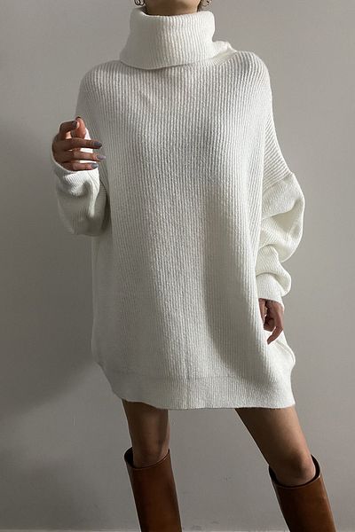 Bengi Clothing Rochie de damă lungă, cu gât roscat, tricotată