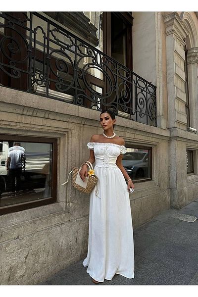 Bak'ap Scallop White Lined Long Dress