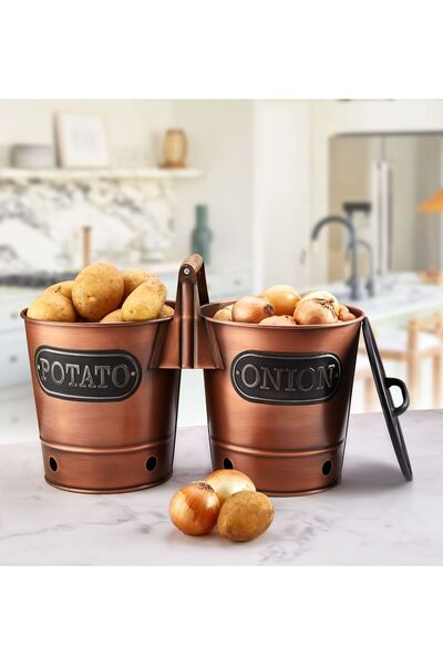 Genel Markalar Bakır Ahşap Saplı Patates Soğanlık 2'li