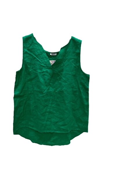 PHUTİ COLLECTION Green V-Neck Linen Blouse - Italian Design